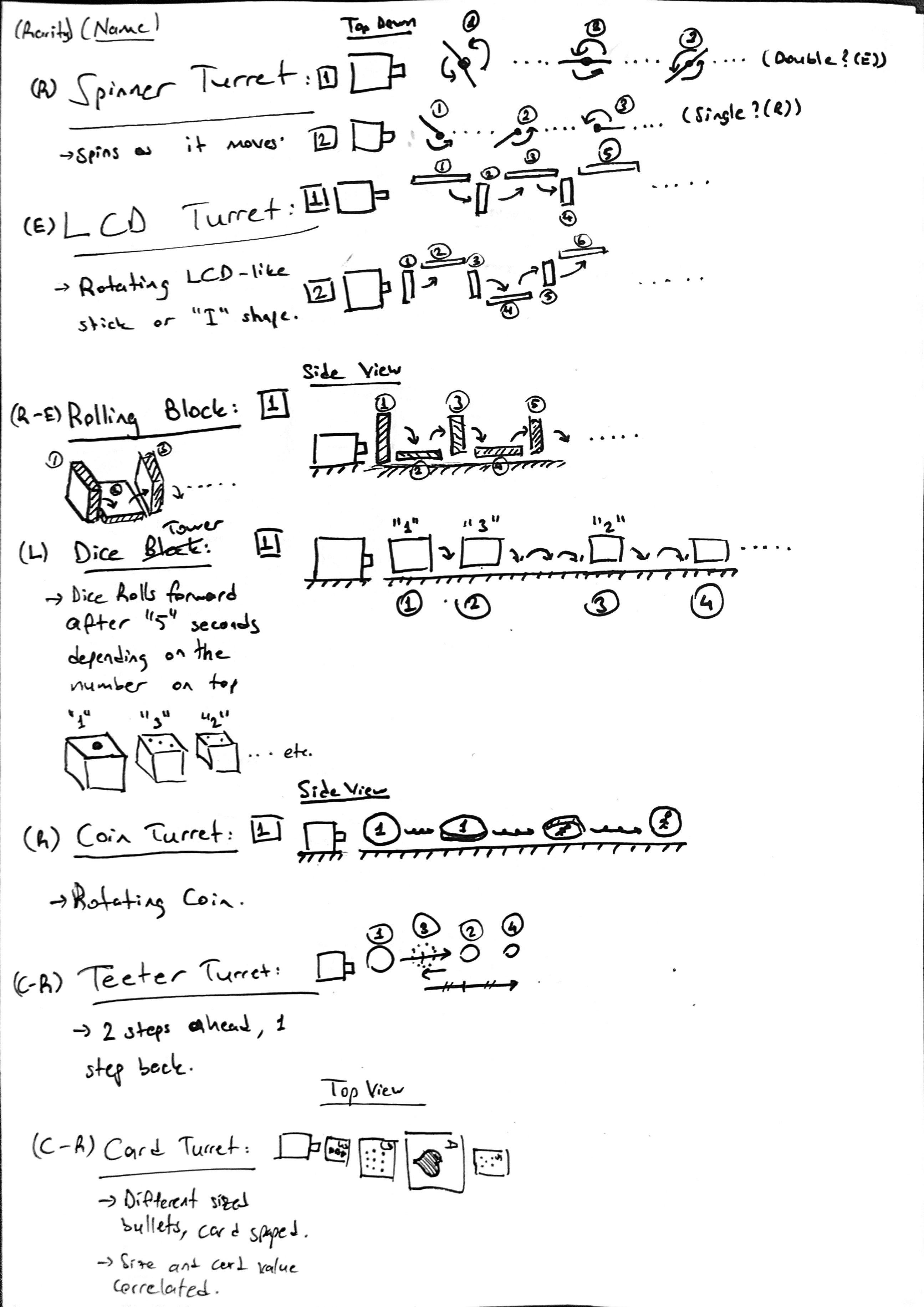 A page of hand-drawn tower design sketches.